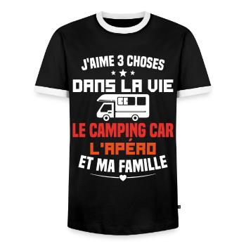 le camping car l'apéro et ma famille Humour Cadeau - T-shirt contrasté Homme - noir/blanc - Devant - AI Model Female 172 light (172cm) & AI Model Male 178 light (178cm)