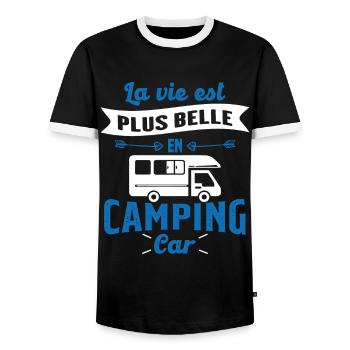La vie est plus belle en Camping-car humour cadeau - T-shirt contrasté Homme - noir/blanc - Devant - AI Model Female 172 light (172cm) & AI Model Male 178 light (178cm)
