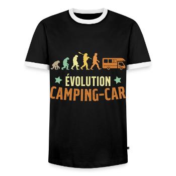 Evolution Camping Car Humor Geschenk - Männer Kontrast-T-Shirt - Schwarz/Weiß - Vorne - AI Model Female 172 light (172cm) & AI Model Male 178 light (178cm)