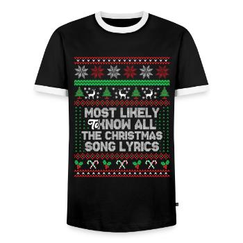 Most Likely To Know All The Christmas Song Lyrics - T-shirt contrasté Homme - noir/blanc - Devant - AI Model Female 172 light (172cm) & AI Model Male 178 light (178cm)