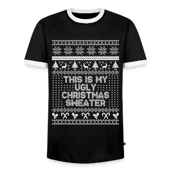 Das ist mein hässlicher Weihnachtspullover - Männer Kontrast-T-Shirt - Schwarz/Weiß - Vorne - AI Model Female 172 light (172cm) & AI Model Male 178 light (178cm)