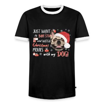 Français Bulldog Joyeux Noël - T-shirt contrasté Homme - noir/blanc - Devant - AI Model Female 172 light (172cm) & AI Model Male 178 light (178cm)