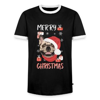 Français Bulldog Joyeux Noël - T-shirt contrasté Homme - noir/blanc - Devant - AI Model Female 172 light (172cm) & AI Model Male 178 light (178cm)