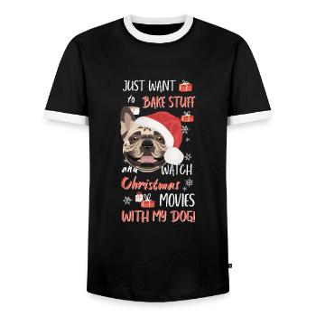 Français Bulldog Joyeux Noël - T-shirt contrasté Homme - noir/blanc - Devant - AI Model Female 172 light (172cm) & AI Model Male 178 light (178cm)