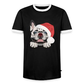 Français Bulldog Joyeux Noël - T-shirt contrasté Homme - noir/blanc - Devant - AI Model Female 172 light (172cm) & AI Model Male 178 light (178cm)