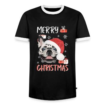 Français Bulldog Joyeux Noël - T-shirt contrasté Homme - noir/blanc - Devant - AI Model Female 172 light (172cm) & AI Model Male 178 light (178cm)