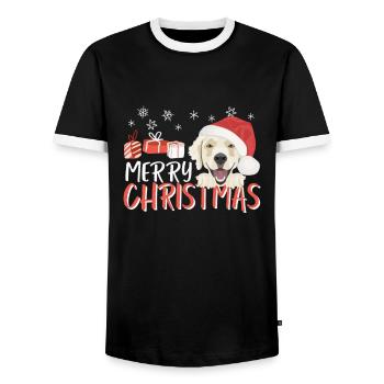 Golden Retriever Merry Christmas - Men's Ringer Shirt - black/white - Front - AI Model Female 172 light (172cm) & AI Model Male 178 light (178cm)