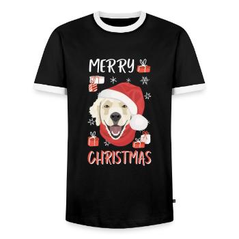 Golden Retriever Merry Christmas - Men's Ringer Shirt - black/white - Front - AI Model Female 172 light (172cm) & AI Model Male 178 light (178cm)