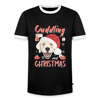 Golden Retriever Merry Christmas - Men's Ringer Shirt - black/white - Front - AI Model Female 172 light (172cm) & AI Model Male 178 light (178cm)