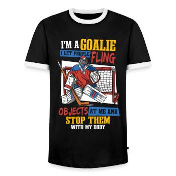 Ice Hockey Player | Goaltender | I'm A Goalie - Men's Ringer Shirt - black/white - Front - AI Model Female 172 light (172cm) & AI Model Male 178 light (178cm)