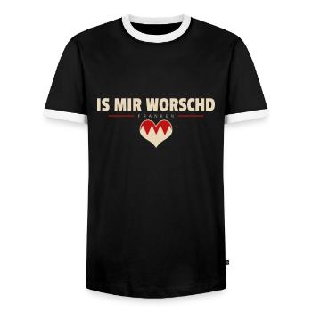 Is mir worschd - Franken fränkisch fränggisch - Männer Kontrast-T-Shirt - Schwarz/Weiß - Vorne - AI Model Female 172 light (172cm) & AI Model Male 178 light (178cm)