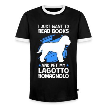 Read and Lagotto Romagnolo pet truffle dog - Men's Ringer Shirt - black/white - Front - AI Model Female 172 light (172cm) & AI Model Male 178 light (178cm)