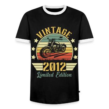 Vintage 2012 Retro Motorcycle Birthday Gift - Men's Ringer Shirt - black/white - Front - AI Model Female 172 light (172cm) & AI Model Male 178 light (178cm)