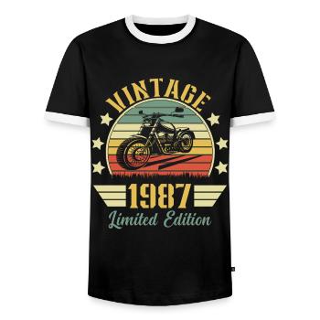 Vintage 1987 Retro Motorrad Geburtstagsgeschenk - Männer Kontrast-T-Shirt - Schwarz/Weiß - Vorne - AI Model Female 172 light (172cm) & AI Model Male 178 light (178cm)