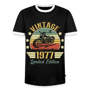 Vintage 1977 Retro Motorcycle Birthday Gift - Men's Ringer Shirt - black/white - Front - AI Model Female 172 light (172cm) & AI Model Male 178 light (178cm)