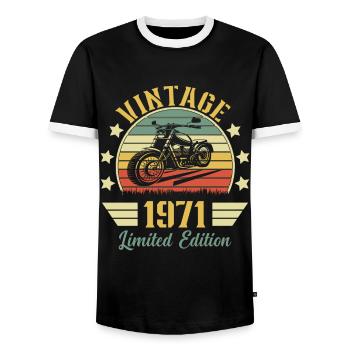 Vintage 1971 Retro Motorcycle Birthday Gift - Men's Ringer Shirt - black/white - Front - AI Model Female 172 light (172cm) & AI Model Male 178 light (178cm)