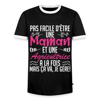 pas facile d'être une maman et une Agricultrice. - T-shirt contrasté Homme - noir/blanc - Devant - AI Model Female 172 light (172cm) & AI Model Male 178 light (178cm)
