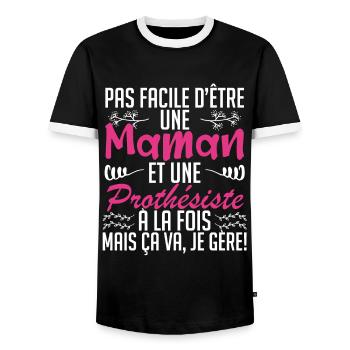 pas facile d'être une maman et une Prothésiste. - T-shirt contrasté Homme - noir/blanc - Devant - AI Model Female 172 light (172cm) & AI Model Male 178 light (178cm)