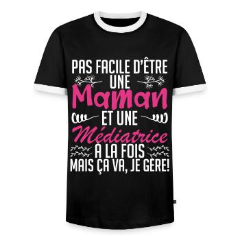 pas facile d'être une maman et une Médiatrice. - T-shirt contrasté Homme - noir/blanc - Devant - AI Model Female 172 light (172cm) & AI Model Male 178 light (178cm)