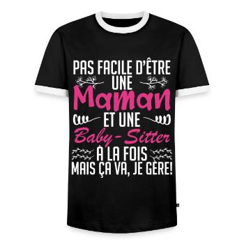 pas facile d'être une maman et une Baby-sitter. - T-shirt contrasté Homme - noir/blanc - Devant - AI Model Female 172 light (172cm) & AI Model Male 178 light (178cm)