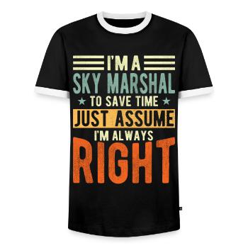 Sky Marshal - Men's Ringer Shirt - black/white - Front - AI Model Female 172 light (172cm) & AI Model Male 178 light (178cm)