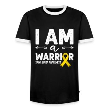 I Am A Warrior, Yellow Ribbon Spina Bifida - Men's Ringer Shirt - black/white - Front - AI Model Female 172 light (172cm) & AI Model Male 178 light (178cm)