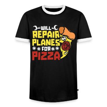 Flugzeug Mechaniker Pizza - Männer Kontrast-T-Shirt - Schwarz/Weiß - Vorne - AI Model Female 172 light (172cm) & AI Model Male 178 light (178cm)