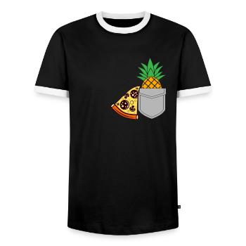 Pizza Ananas - Männer Kontrast-T-Shirt - Schwarz/Weiß - Vorne - AI Model Female 172 light (172cm) & AI Model Male 178 light (178cm)