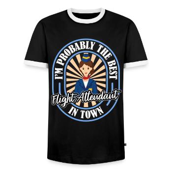 Flight attendant stewardess funny - Men's Ringer Shirt - black/white - Front - AI Model Female 172 light (172cm) & AI Model Male 178 light (178cm)