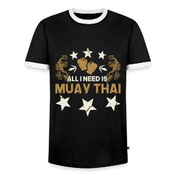 Muay Thai Sport Tout ce dont j’ai besoin est une idée cadeau de Muay Thai - T-shirt contrasté Homme - noir/blanc - Devant - AI Model Female 172 light (172cm) & AI Model Male 178 light (178cm)