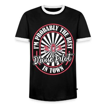Drone Quadcopter Funny - Men's Ringer Shirt - black/white - Front - AI Model Female 172 light (172cm) & AI Model Male 178 light (178cm)