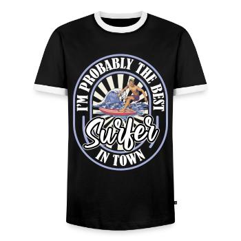 Surfer Surfen Lustig - Männer Kontrast-T-Shirt - Schwarz/Weiß - Vorne - AI Model Female 172 light (172cm) & AI Model Male 178 light (178cm)