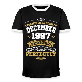 Millésime parfaitement vieilli décembre 1957 - T-shirt contrasté Homme - noir/blanc - Devant - AI Model Female 172 light (172cm) & AI Model Male 178 light (178cm)