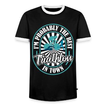 Triathlon Triathlete Lustig - Men's Ringer Shirt - black/white - Front - AI Model Female 172 light (172cm) & AI Model Male 178 light (178cm)