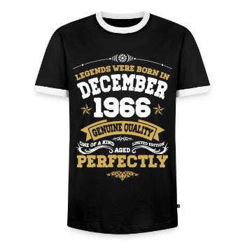 Millésime parfaitement vieilli décembre 1966 - T-shirt contrasté Homme - noir/blanc - Devant - AI Model Female 172 light (172cm) & AI Model Male 178 light (178cm)