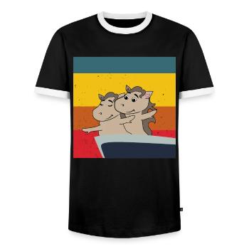 poulain de cheval mignon dans Titanic pose cheval mignon - T-shirt contrasté Homme - noir/blanc - Devant - AI Model Female 172 light (172cm) & AI Model Male 178 light (178cm)