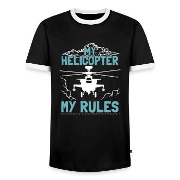 Aviation Flying Helicopter Pilot - Men's Ringer Shirt - black/white - Front - AI Model Female 172 light (172cm) & AI Model Male 178 light (178cm)