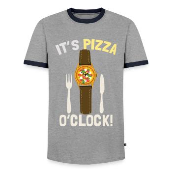 C’est Pizza O’Clock - T-shirt contrasté Homme - gris/marine  - Devant - AI Model Female 172 light (172cm) & AI Model Male 178 light (178cm)