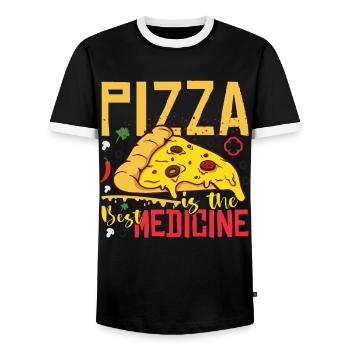 Pizza ist die beste Medizin - Männer Kontrast-T-Shirt - Schwarz/Weiß - Vorne - AI Model Female 172 light (172cm) & AI Model Male 178 light (178cm)