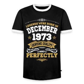 Millésime parfaitement vieilli décembre 1973 - T-shirt contrasté Homme - noir/blanc - Devant - AI Model Female 172 light (172cm) & AI Model Male 178 light (178cm)