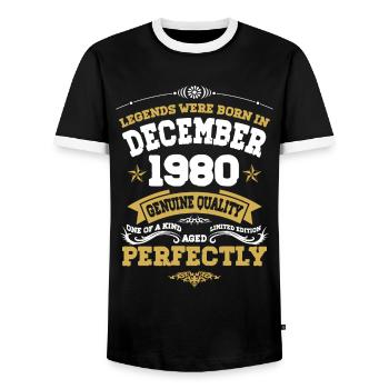 Millésime Vieilli parfaitement Décembre 1980 - T-shirt contrasté Homme - noir/blanc - Devant - AI Model Female 172 light (172cm) & AI Model Male 178 light (178cm)