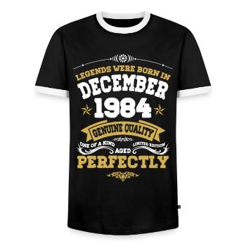 Millésime parfaitement vieilli décembre 1984 - T-shirt contrasté Homme - noir/blanc - Devant - AI Model Female 172 light (172cm) & AI Model Male 178 light (178cm)