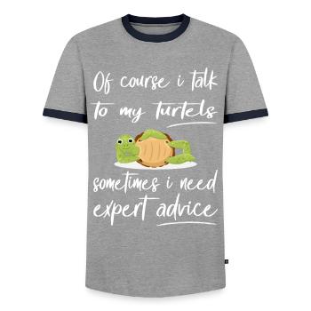Funny Turtle Design Pet - Men's Ringer Shirt - grey/navy  - Front - AI Model Female 172 light (172cm) & AI Model Male 178 light (178cm)