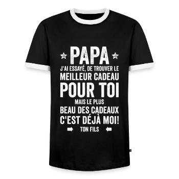Papa Meilleur Cadeau C'est Moi Ton Fils - T-shirt contrasté Homme - noir/blanc - Devant - AI Model Female 172 light (172cm) & AI Model Male 178 light (178cm)
