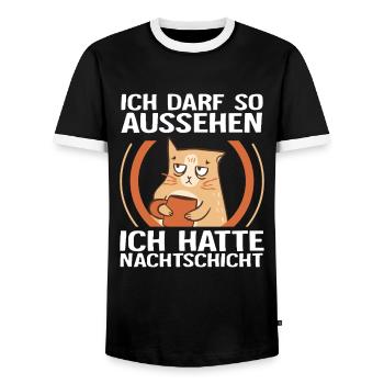 Nachtschicht, Schichtdienst, Nachtdienst, Funshirt - Männer Kontrast-T-Shirt - Schwarz/Weiß - Vorne - AI Model Female 172 light (172cm) & AI Model Male 178 light (178cm)