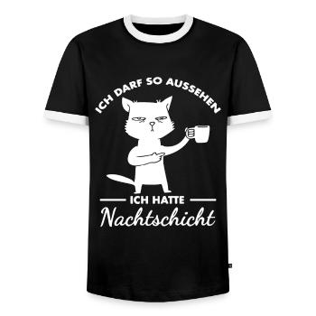 Nachtschicht, Schichtdienst, Nachtdienst, Funshirt - Männer Kontrast-T-Shirt - Schwarz/Weiß - Vorne - AI Model Female 172 light (172cm) & AI Model Male 178 light (178cm)