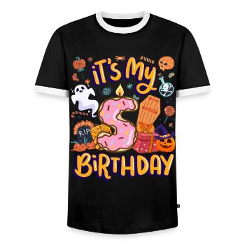 It's my 5 birthday pastry donut Halloween 5. - Men's Ringer Shirt - black/white - Front - AI Model Female 172 light (172cm) & AI Model Male 178 light (178cm)
