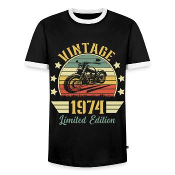 Vintage 1974 Retro Motorrad Geburtstagsgeschenk - Männer Kontrast-T-Shirt - Schwarz/Weiß - Vorne - AI Model Female 172 light (172cm) & AI Model Male 178 light (178cm)