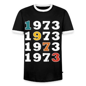 50. Geburtstag Jahrgang 1973 Retro Vintage Style - Männer Kontrast-T-Shirt - Schwarz/Weiß - Vorne - AI Model Female 172 light (172cm) & AI Model Male 178 light (178cm)