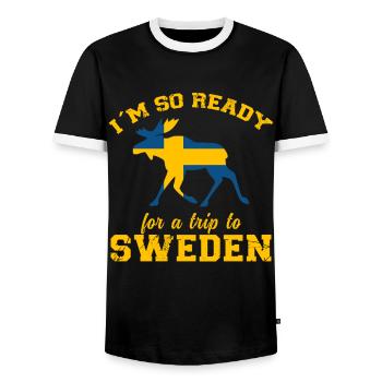 Schweden Spruch Sehnsucht Elch Flagge - Männer Kontrast-T-Shirt - Schwarz/Weiß - Vorne - AI Model Female 172 light (172cm) & AI Model Male 178 light (178cm)